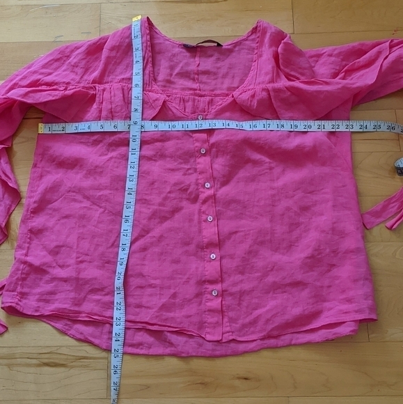ZARA barbie pink ruffle cotton top shirt size Medium B1 - Picture 7 of 10